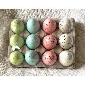 Pier 1 Decorative Speckled Eggs 12 ct Easter/Spring White/Pink/Blue/Green NIP